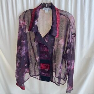 VTG1980s Donna Jessica size 3 Sheer Purple Cropped Long Sleeve Blouse